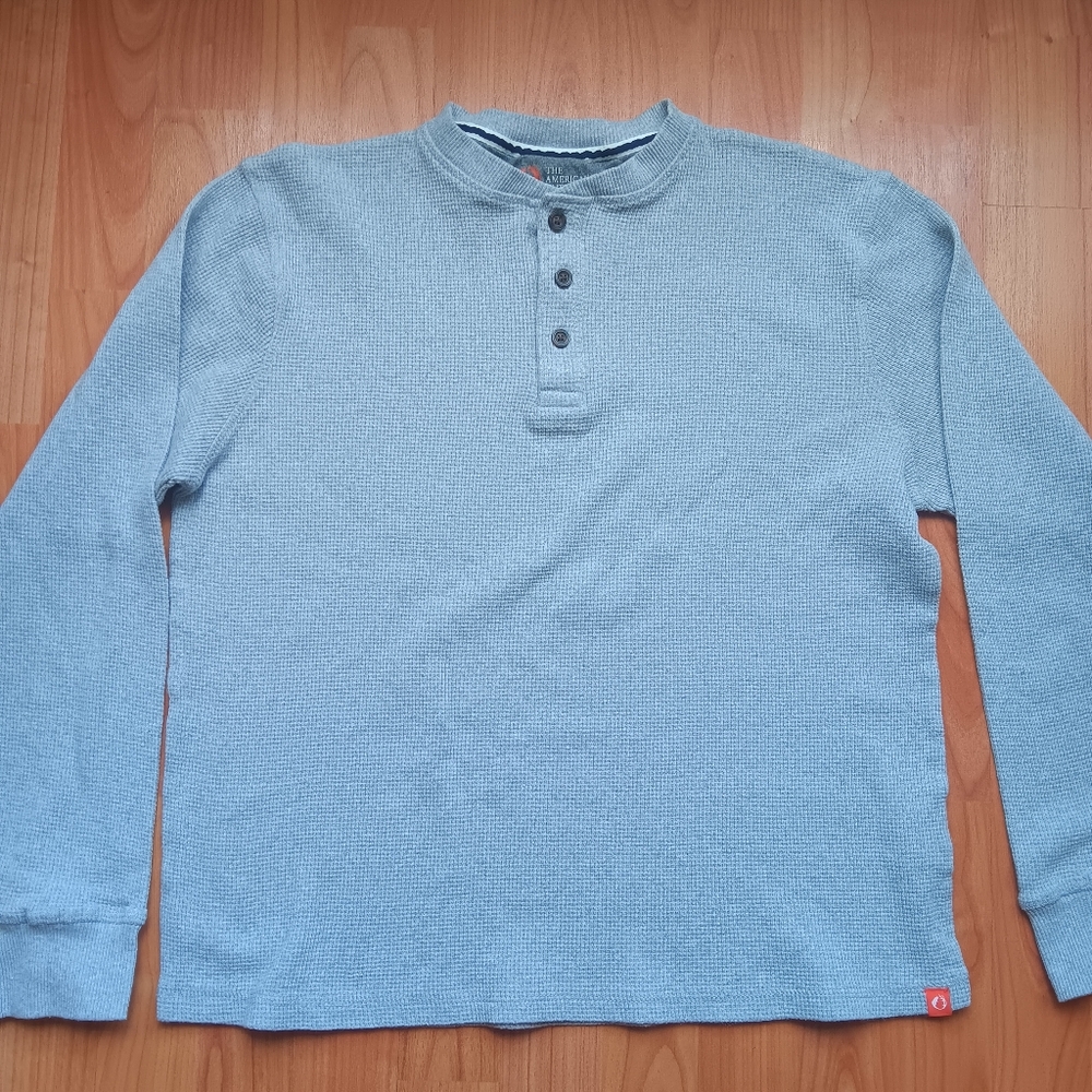The American Outdoorsman Long Sleeve Shirt Heather Grey Henley Thermal Size L